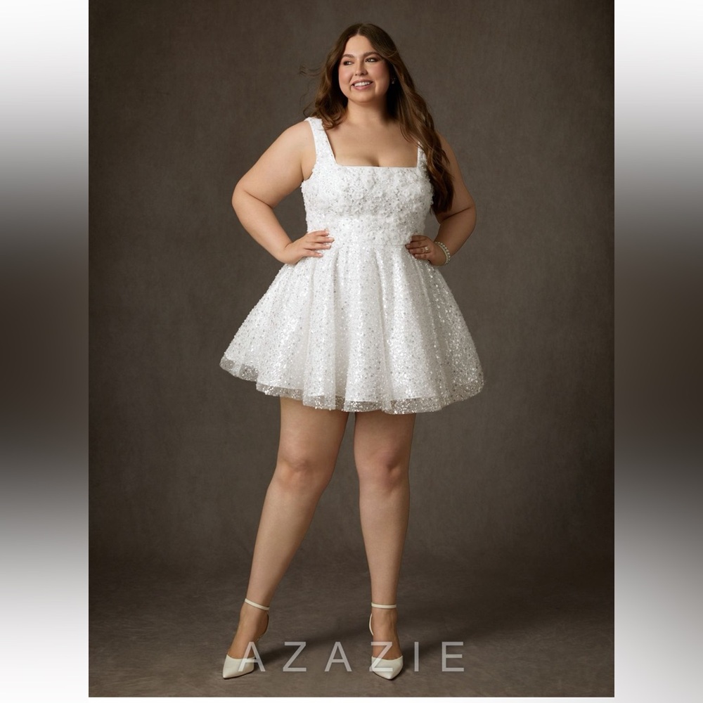 Azazie short white glittery dress